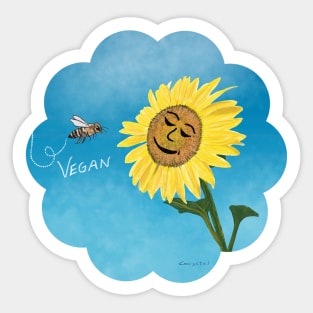 Be Vegan Bee Visits Smiling Sunflower Sticker